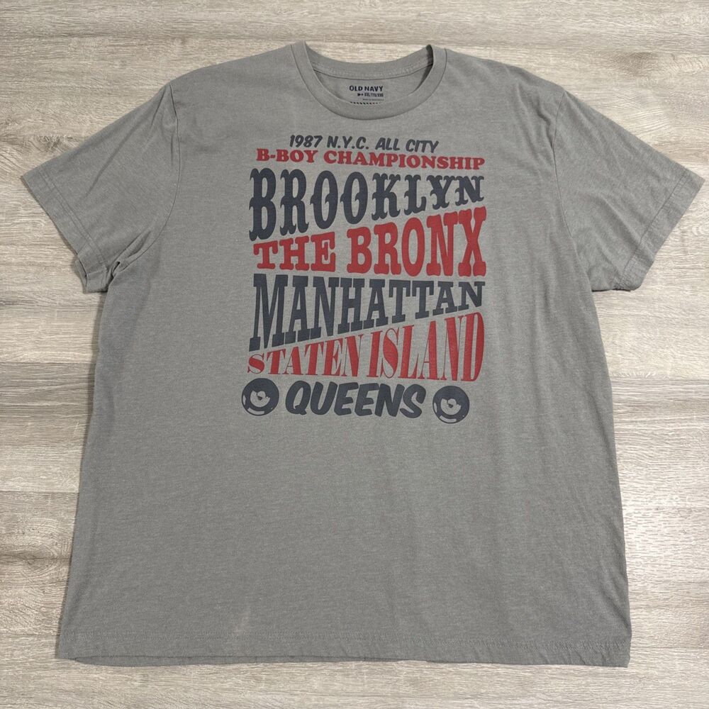 Old Navy Shirt Men’s 2XL Gray 1987 NYC B-Boy Championship Five Boroughs Hip Hop